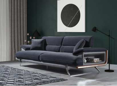 Sofa 3 Seater Textile Sofas Black Fabric Furniture Modern Style Three Seater